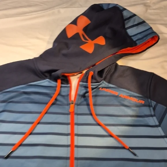 Under Armour 2XL Navy and Orange Fleece Hoodie. - Picture 10 of 15